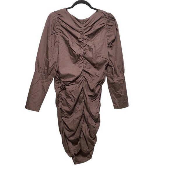 ASOS Design Solid Dark Brown Round Neck Long Sleeve Ruched Dress 10 - Picture 2 of 10